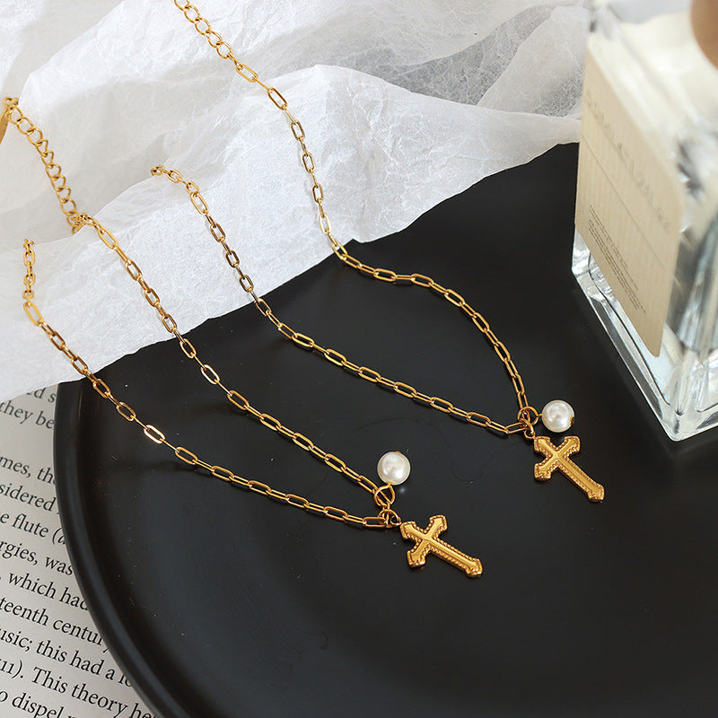 Cross & Pearl Anklet, Bracelet & Necklace Set | 18K Gold