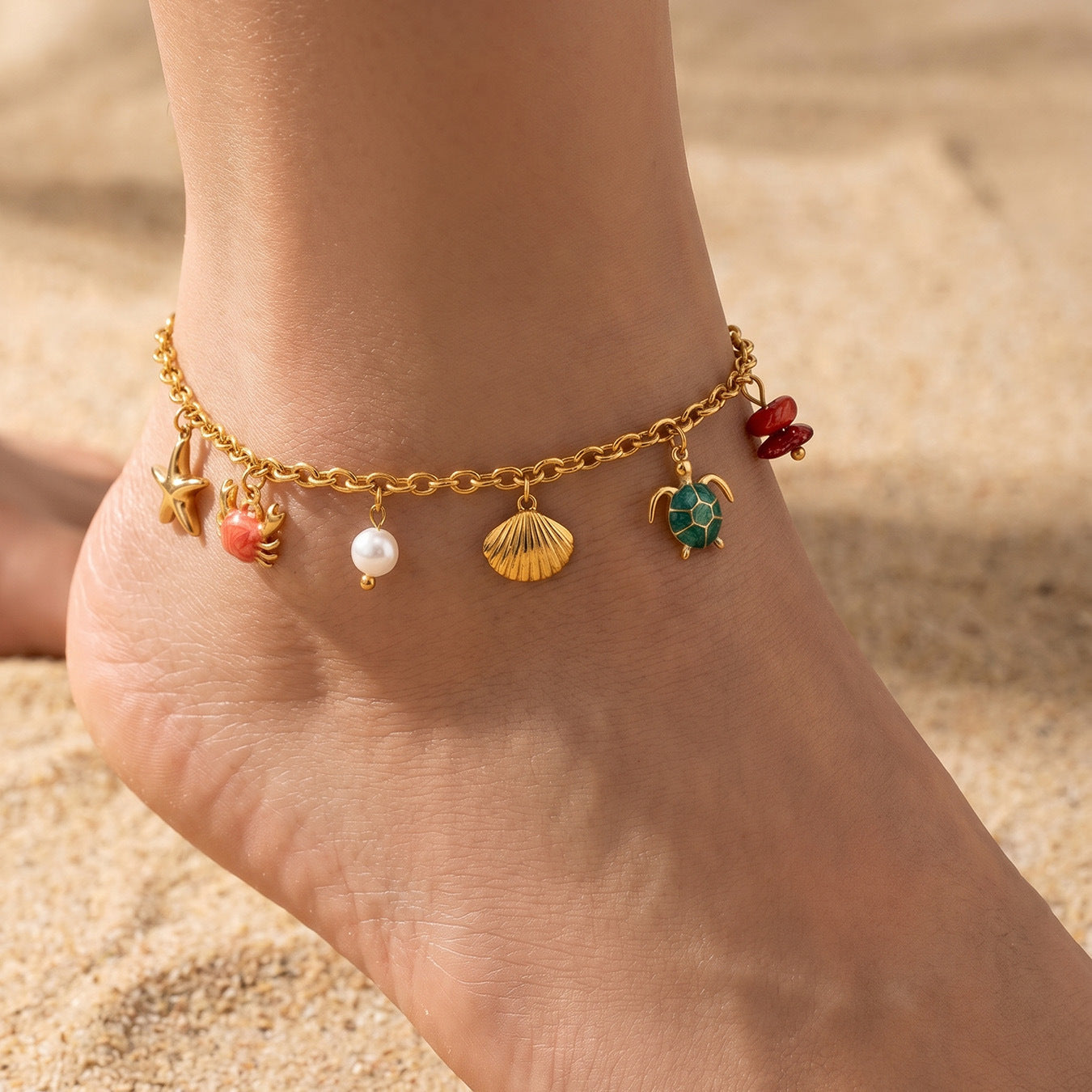 Ocean Vintage Faux Pearl Enamel Necklace & Anklet Set