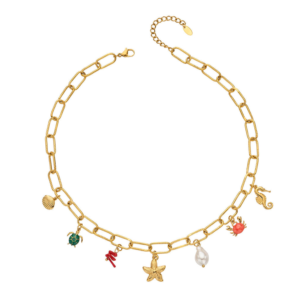 Ocean Vintage Faux Pearl Enamel Necklace & Anklet Set