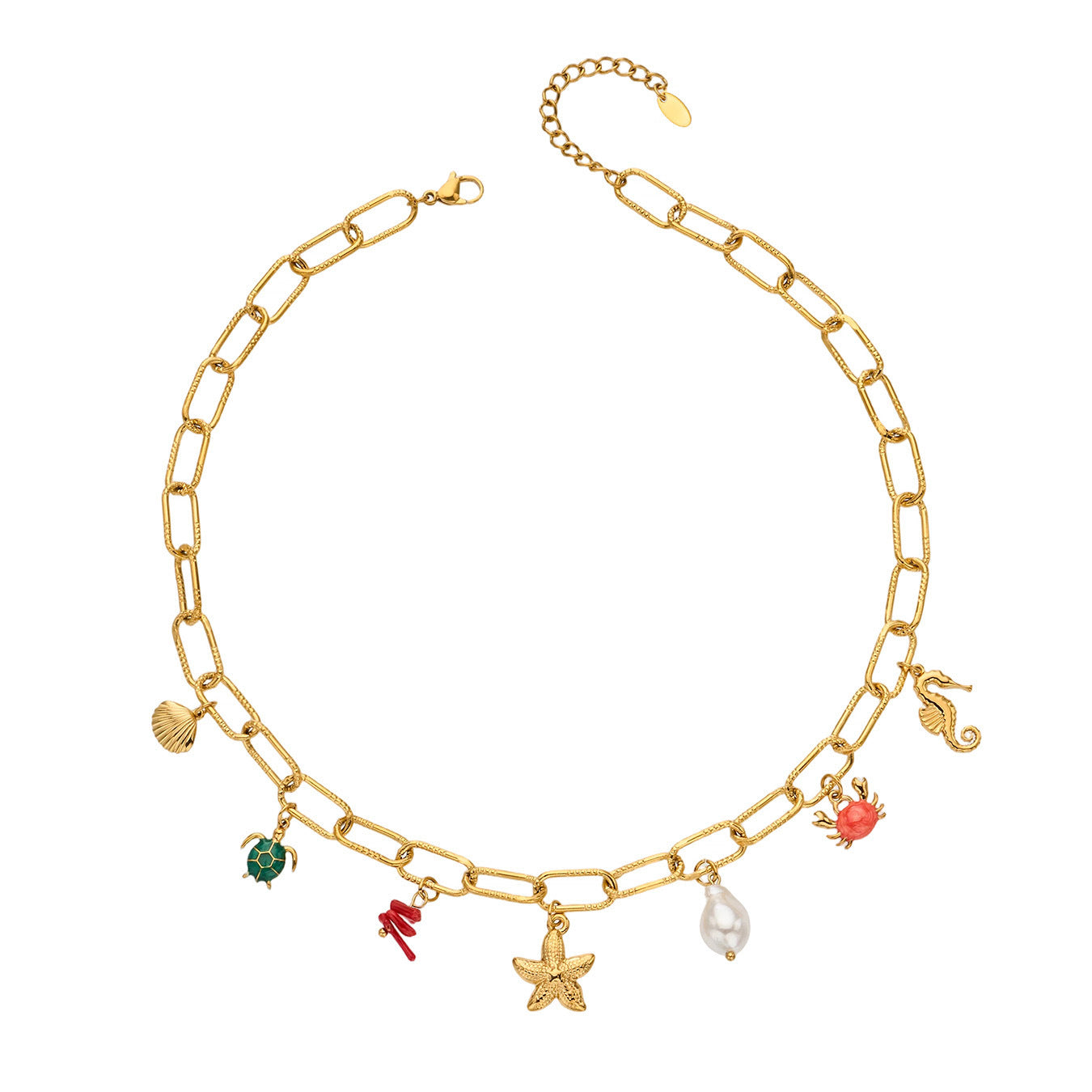 Ocean Vintage Faux Pearl Enamel Necklace & Anklet Set
