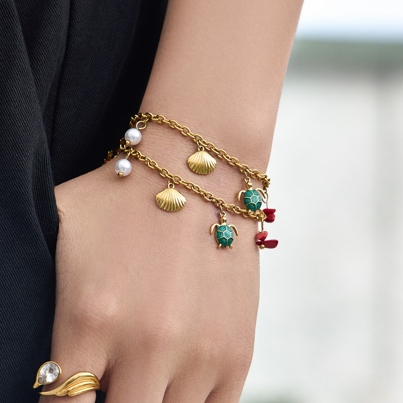 Ocean Vintage Faux Pearl Enamel Necklace & Anklet Set