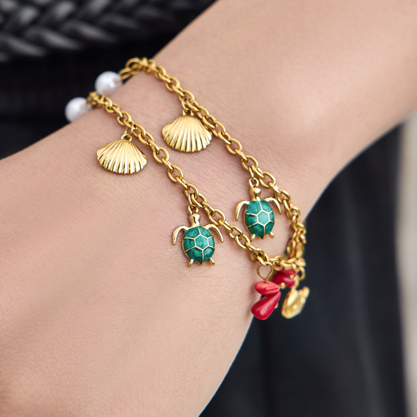 Ocean Vintage Faux Pearl Enamel Necklace & Anklet Set