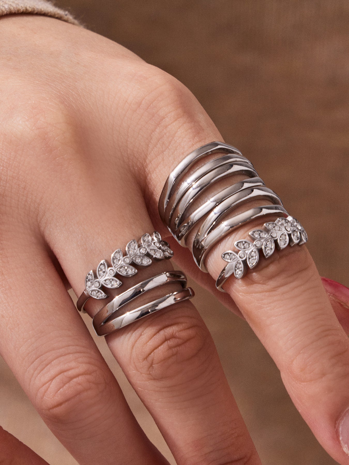Wheat Motif Zircon Double-Layer Ring