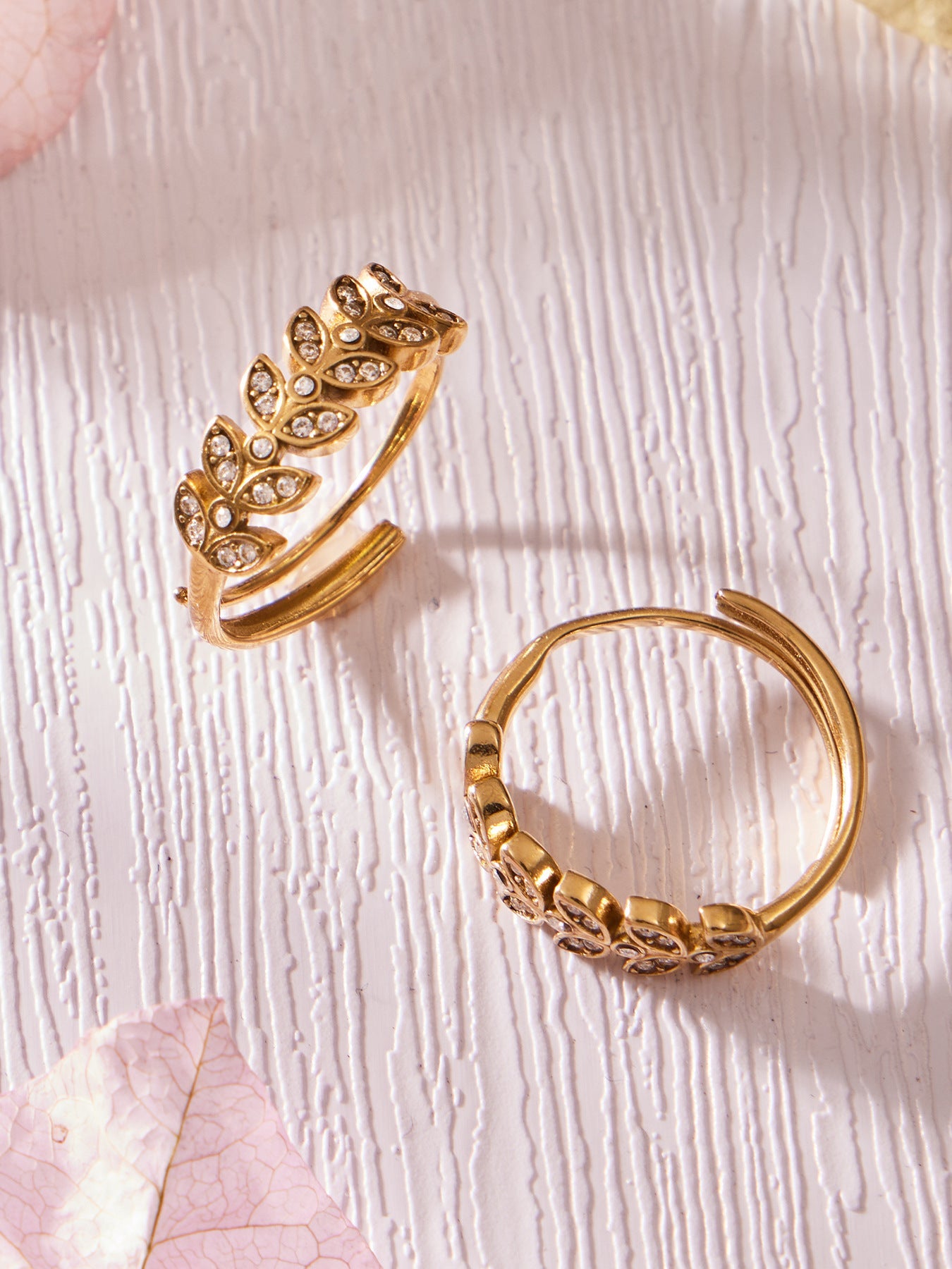 Wheat Motif Zircon Double-Layer Ring