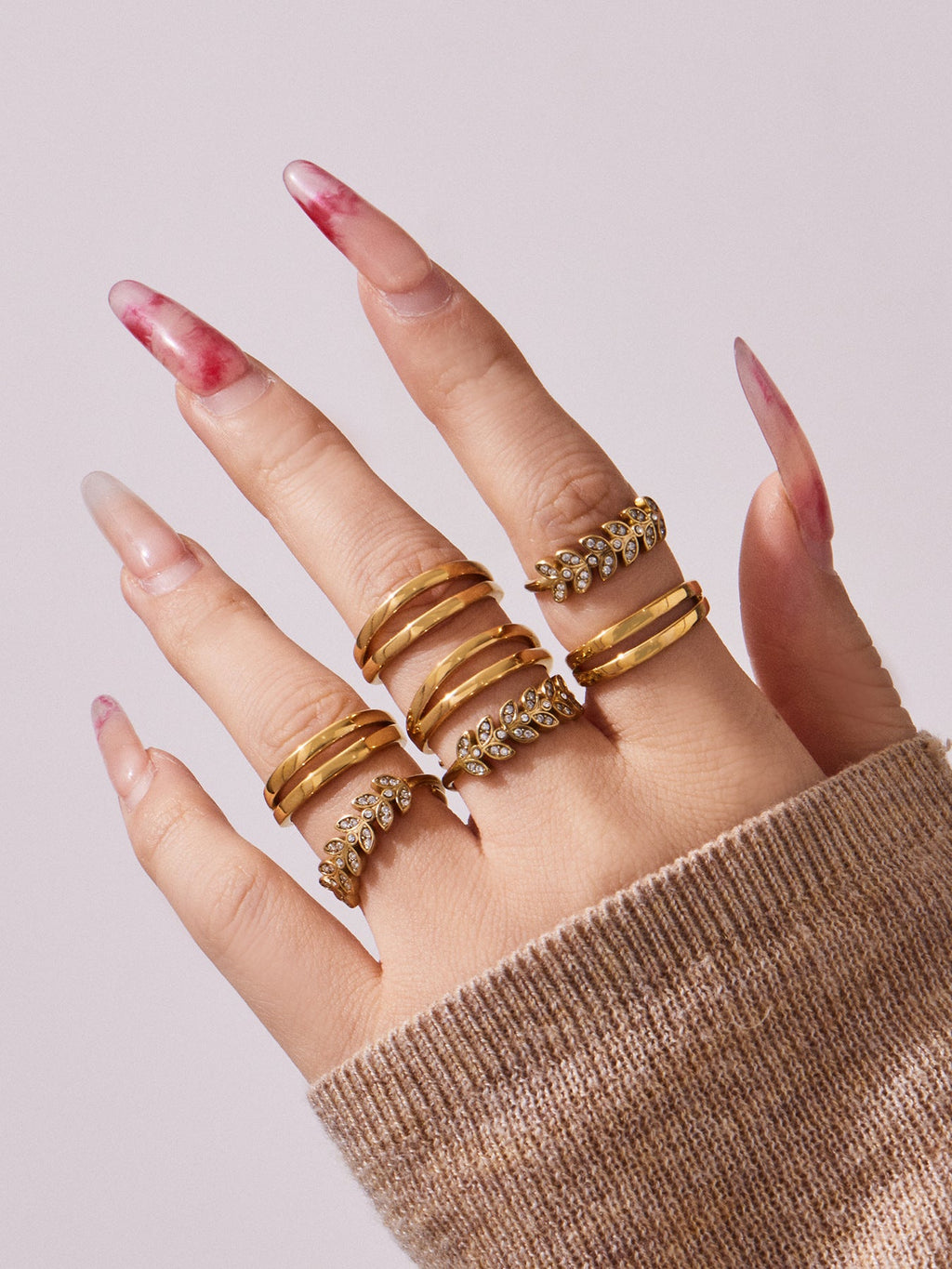 Wheat Motif Zircon Double-Layer Ring