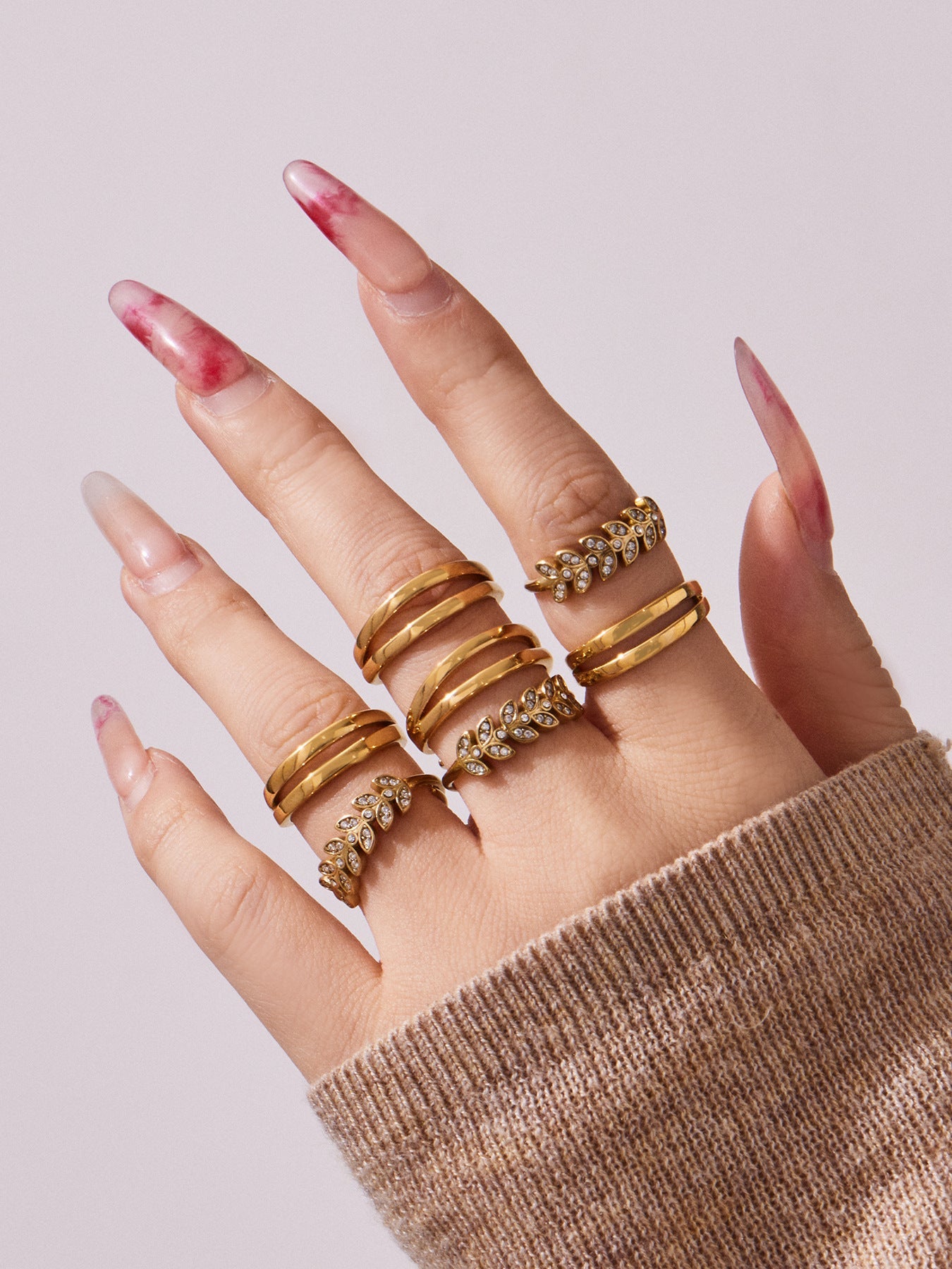 Wheat Motif Zircon Double-Layer Ring