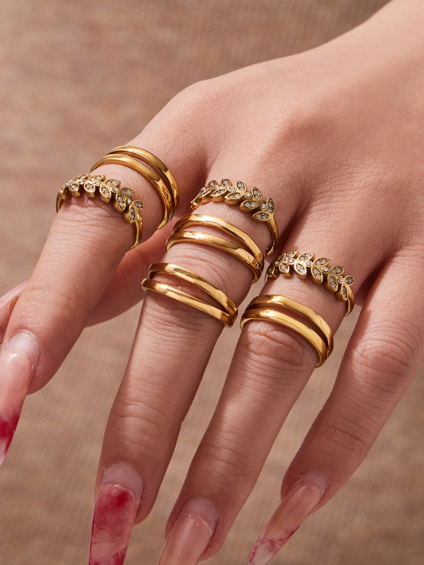 Wheat Motif Zircon Double-Layer Ring