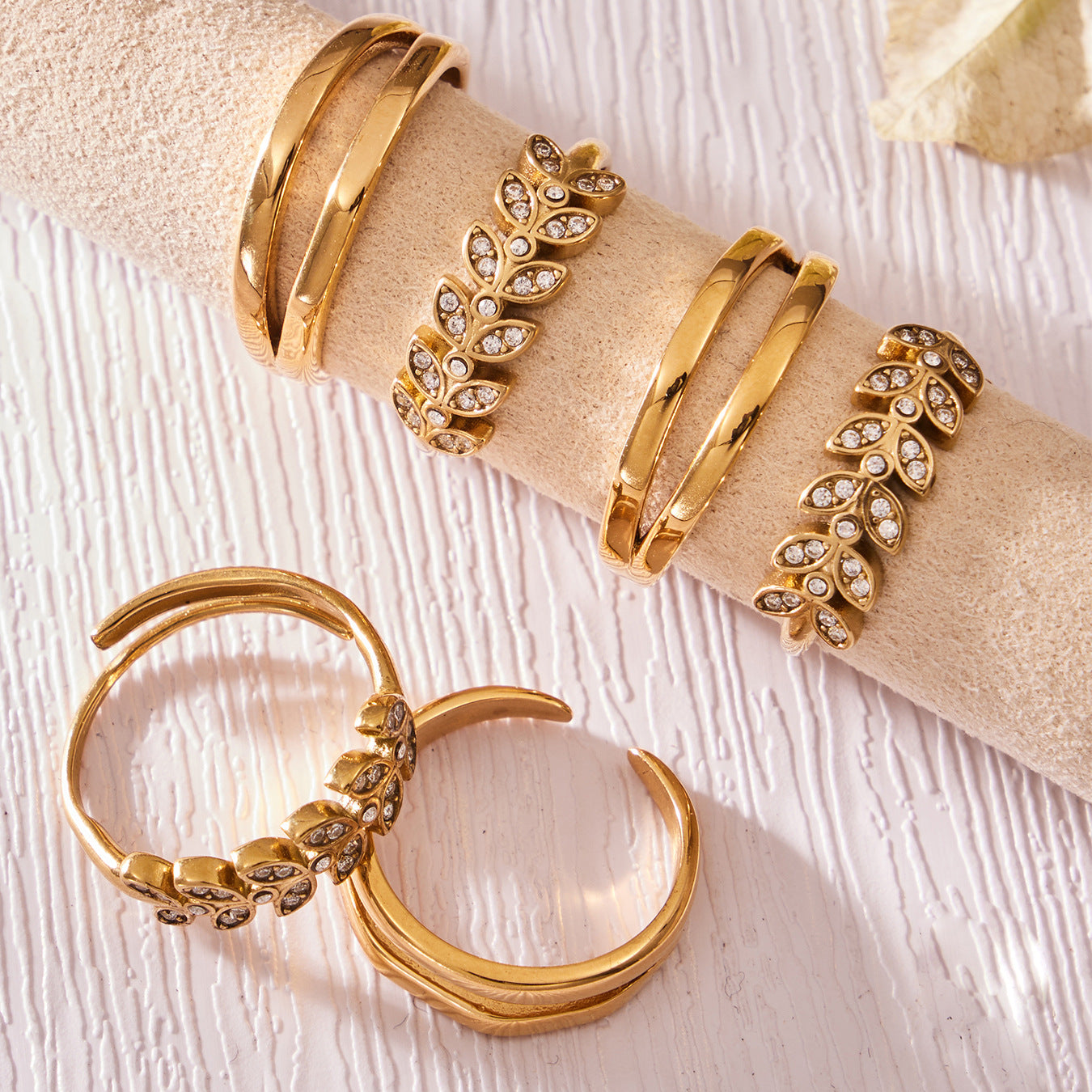 Wheat Motif Zircon Double-Layer Ring