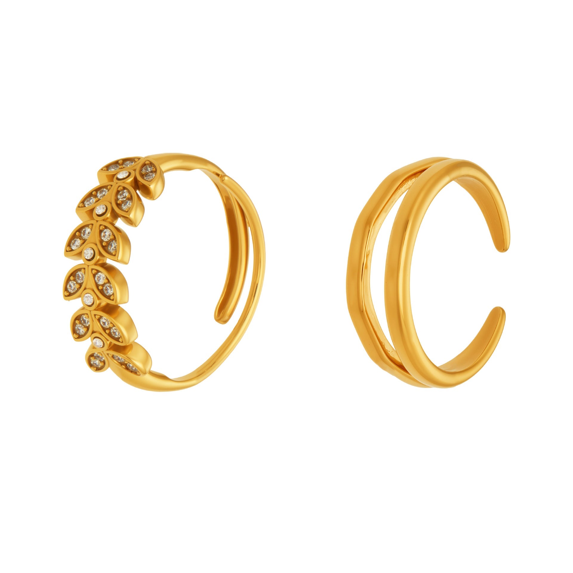 Wheat Motif Zircon Double-Layer Ring