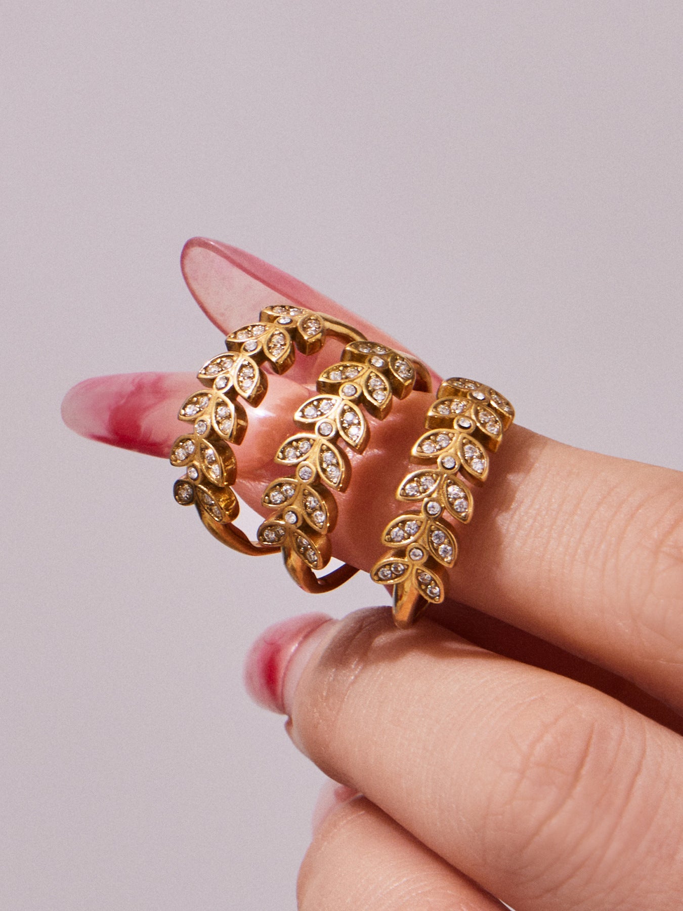 Wheat Motif Zircon Double-Layer Ring