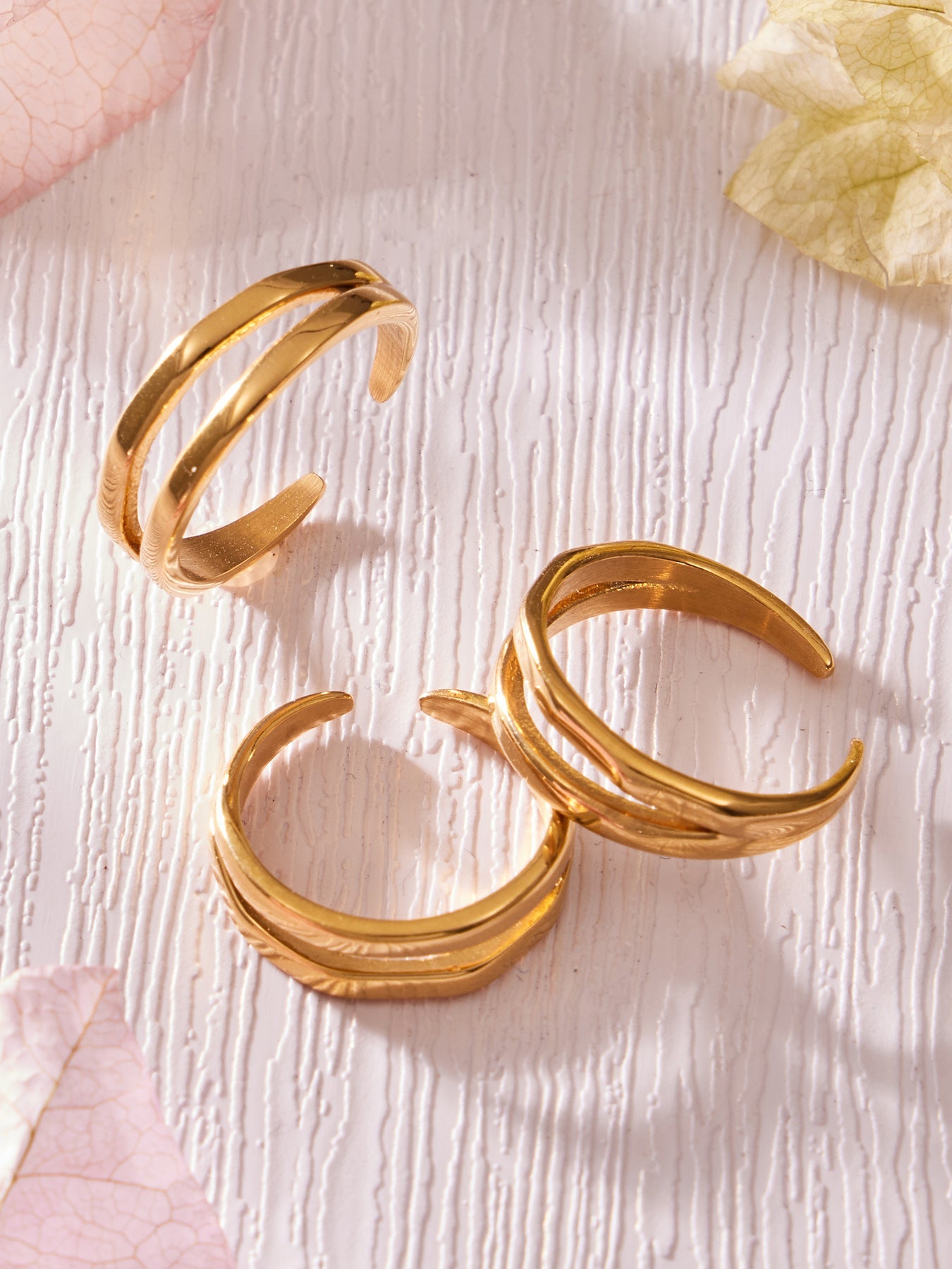 Wheat Motif Zircon Double-Layer Ring