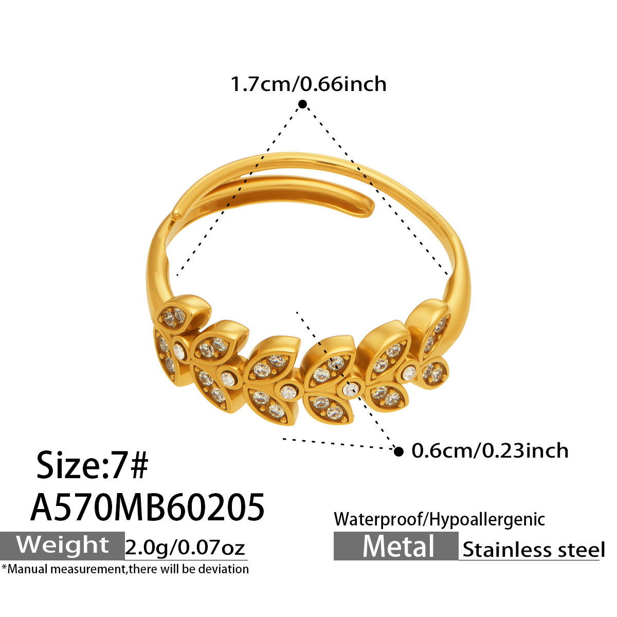 Wheat Motif Zircon Double-Layer Ring