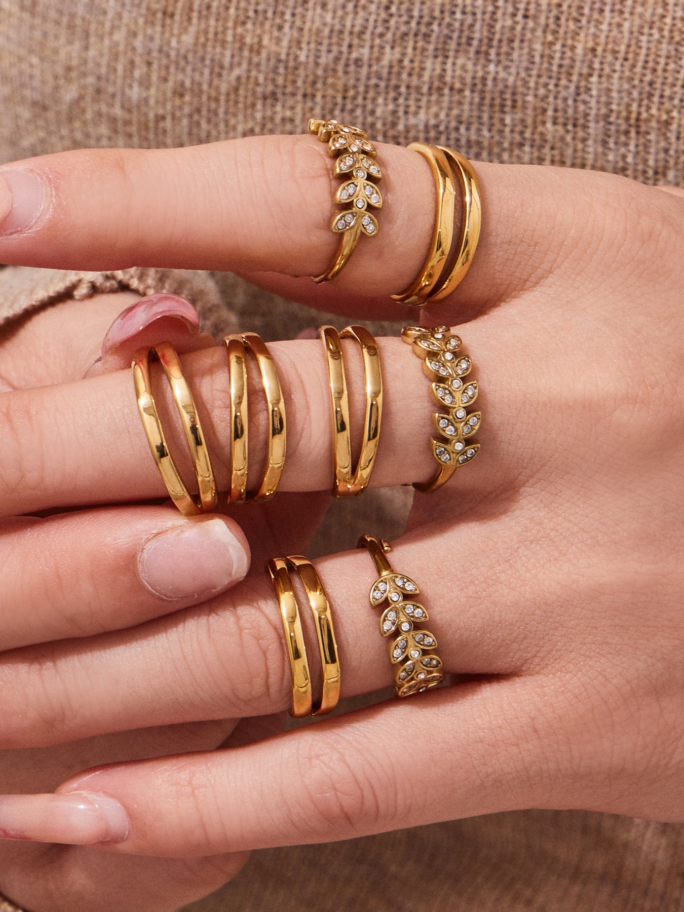 Wheat Motif Zircon Double-Layer Ring