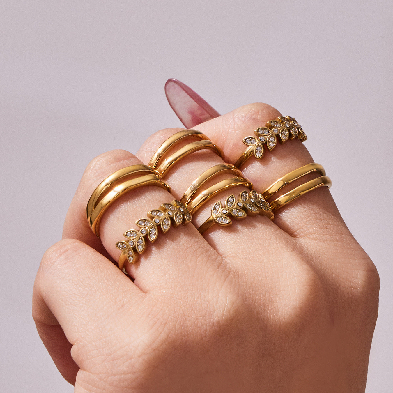 Wheat Motif Zircon Double-Layer Ring