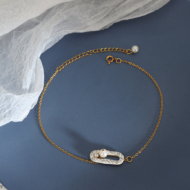 Zircon & Faux Pearl Light Luxury Anklet | 18K Gold