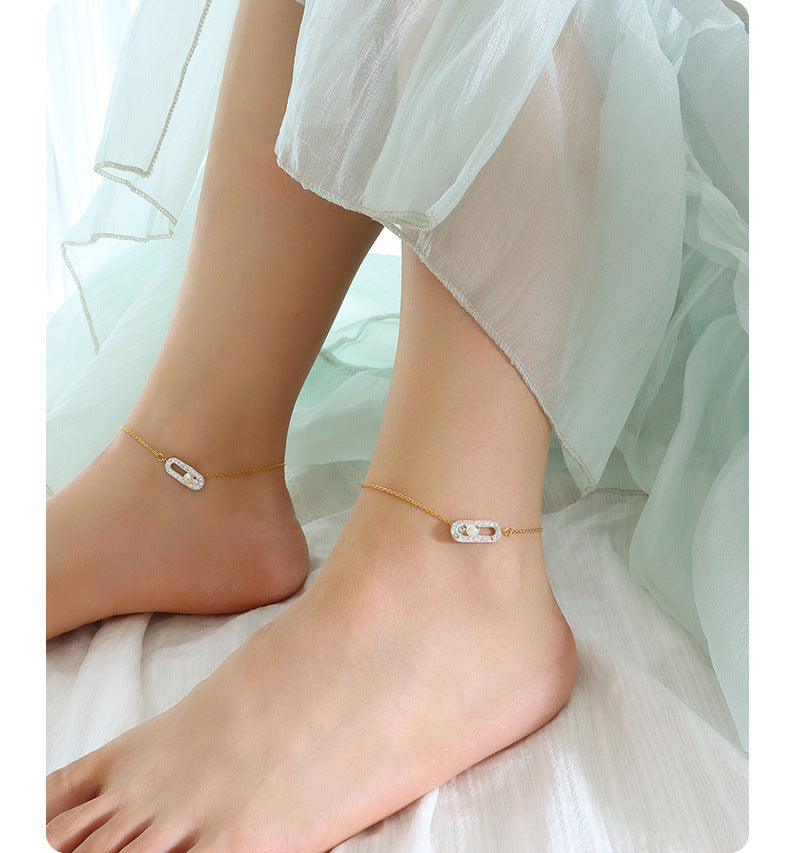 Zircon & Faux Pearl Light Luxury Anklet | 18K Gold