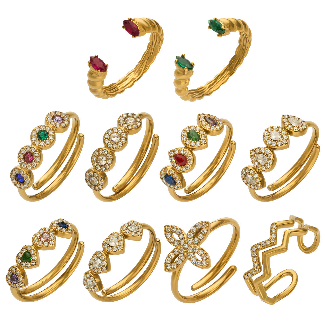 Zircon & Glass Stone Rings