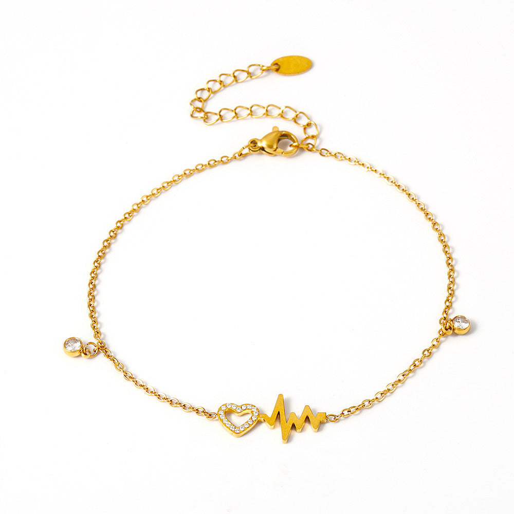 Heartbeat Zircon Anklet | 18K Gold