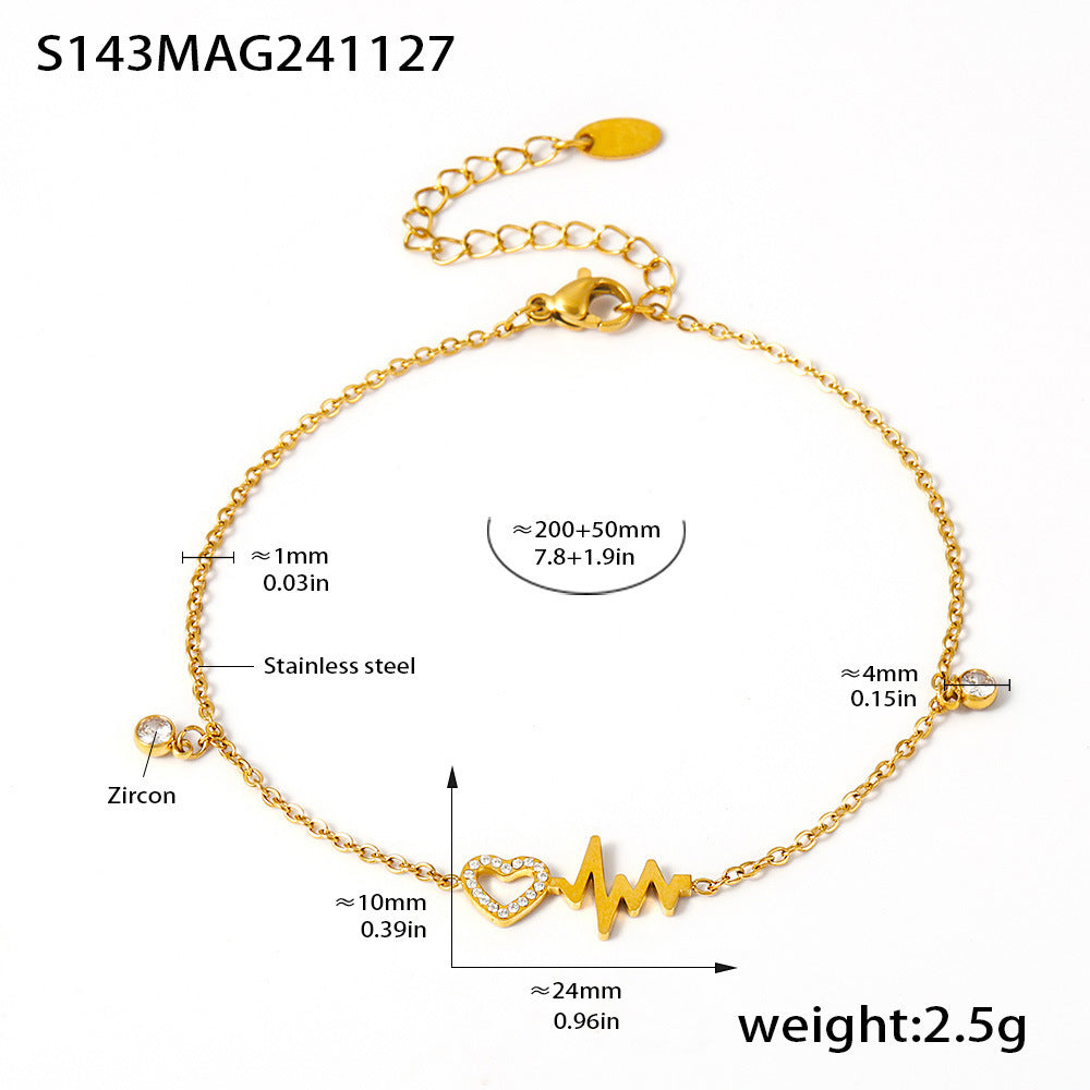 Heartbeat Zircon Anklet | 18K Gold