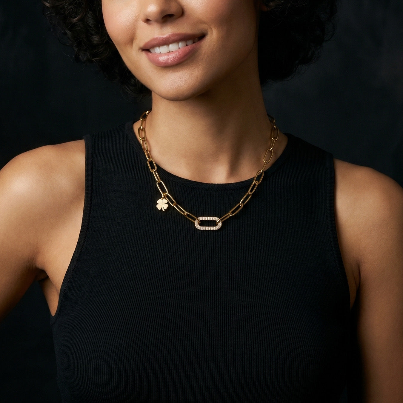 Zircon Lock Pendant Necklace
