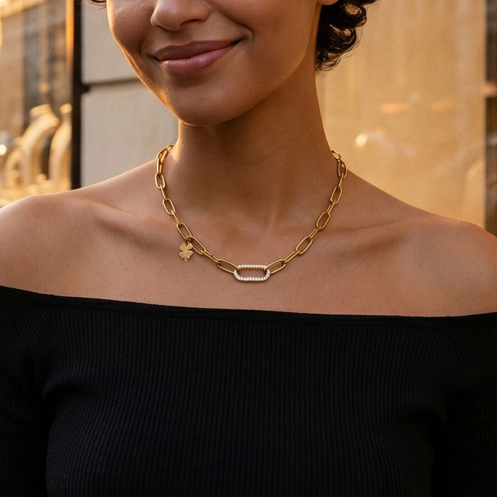 Zircon Lock Pendant Necklace