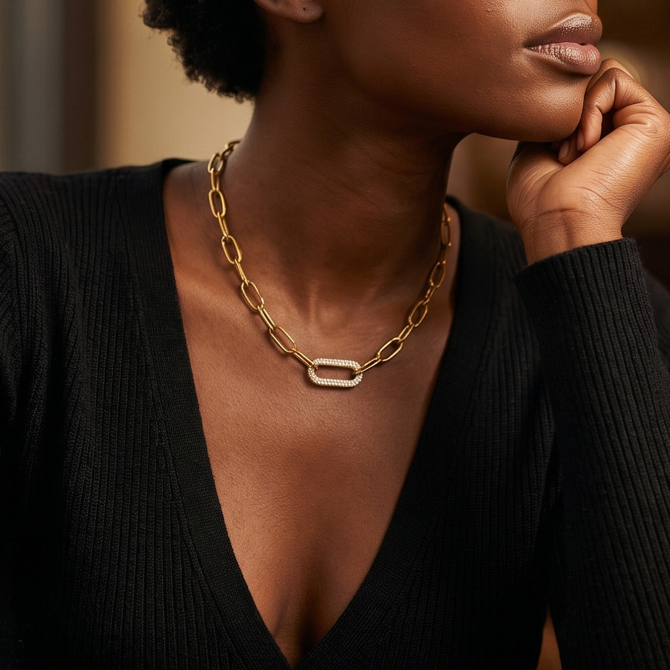 Zircon Lock Pendant Necklace