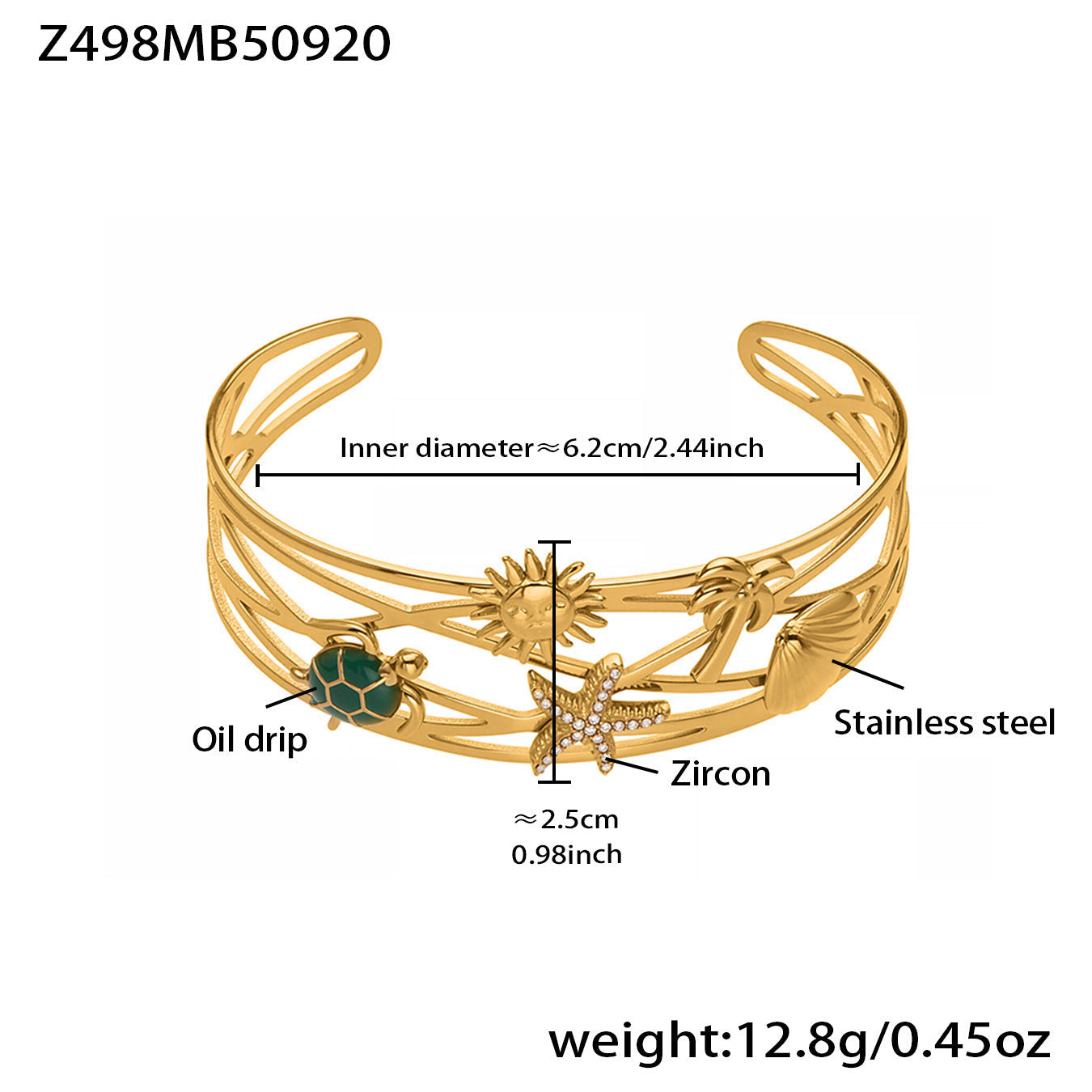 316L Stainless Steel 5A Zircon Floral Ladybug Intricate Triple-Layer Open Cuff Bracelet