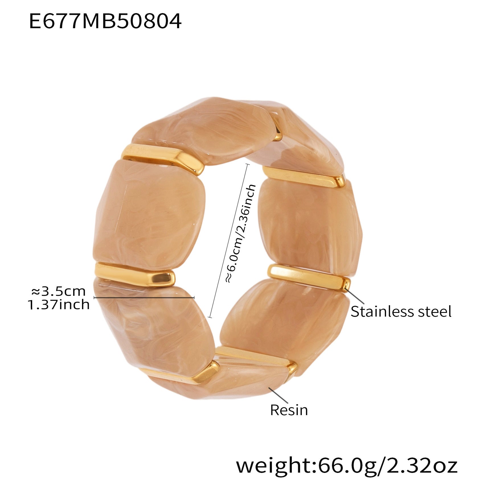 316L Stainless Steel Irregular Textured Wide Resin Stretch Bracelet
