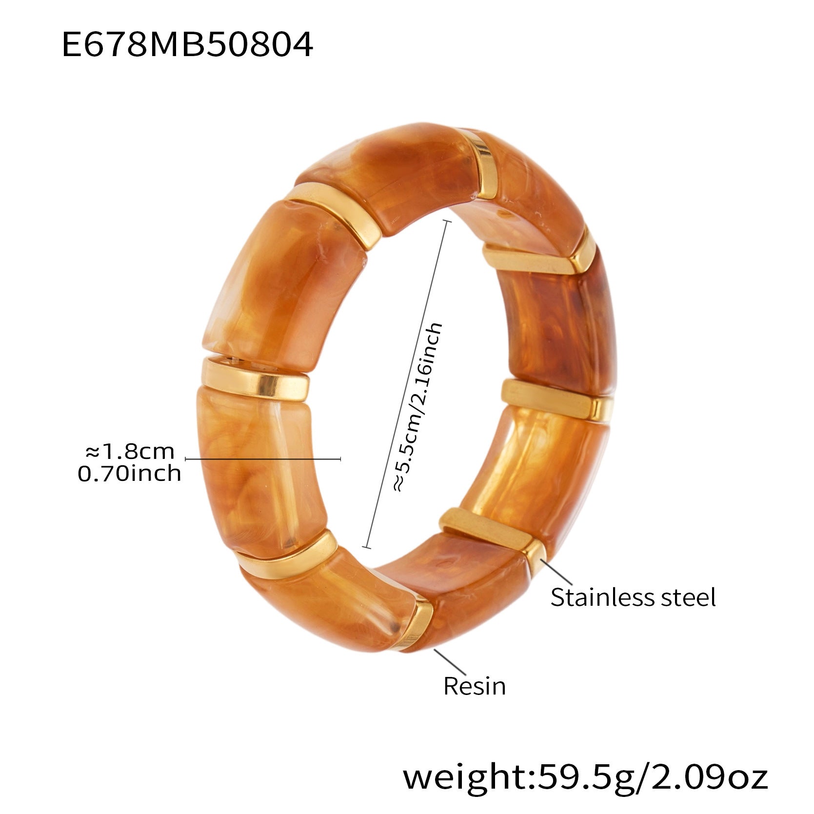316L Stainless Steel Irregular Textured Wide Resin Stretch Bracelet