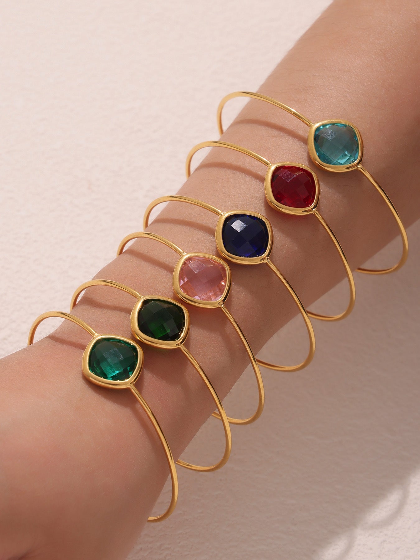316L Stainless Steel Chic Faceted Gemstone Open Cuff Bracelet