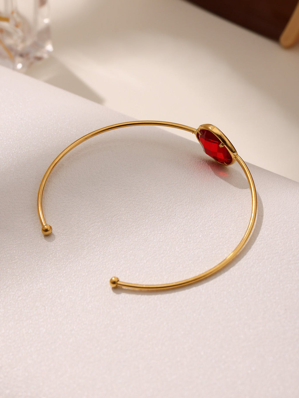 316L Stainless Steel Chic Faceted Gemstone Open Cuff Bracelet