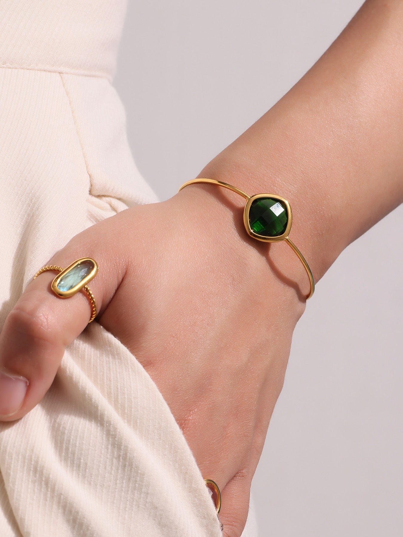 316L Stainless Steel Chic Faceted Gemstone Open Cuff Bracelet