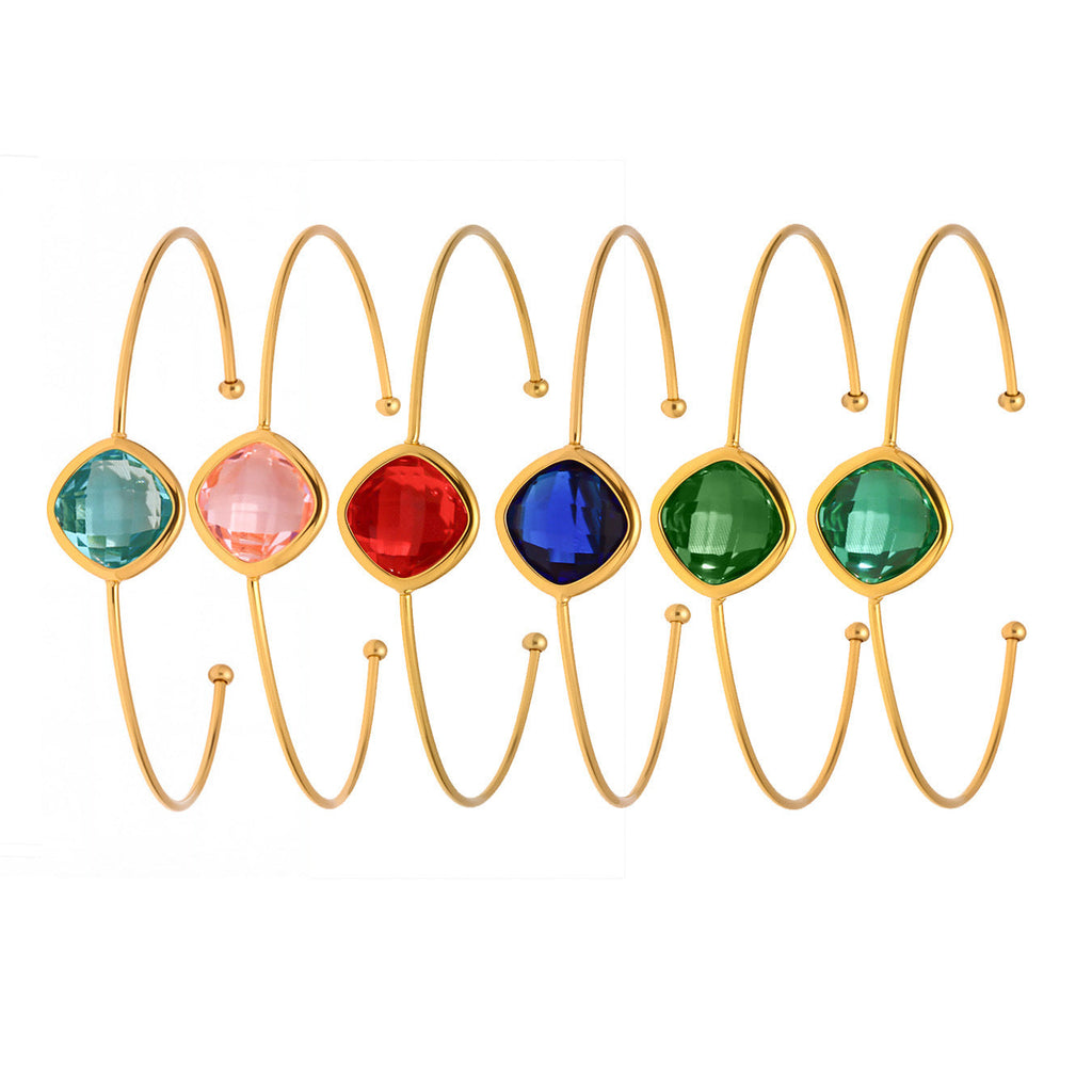 316L Stainless Steel Chic Faceted Gemstone Open Cuff Bracelet