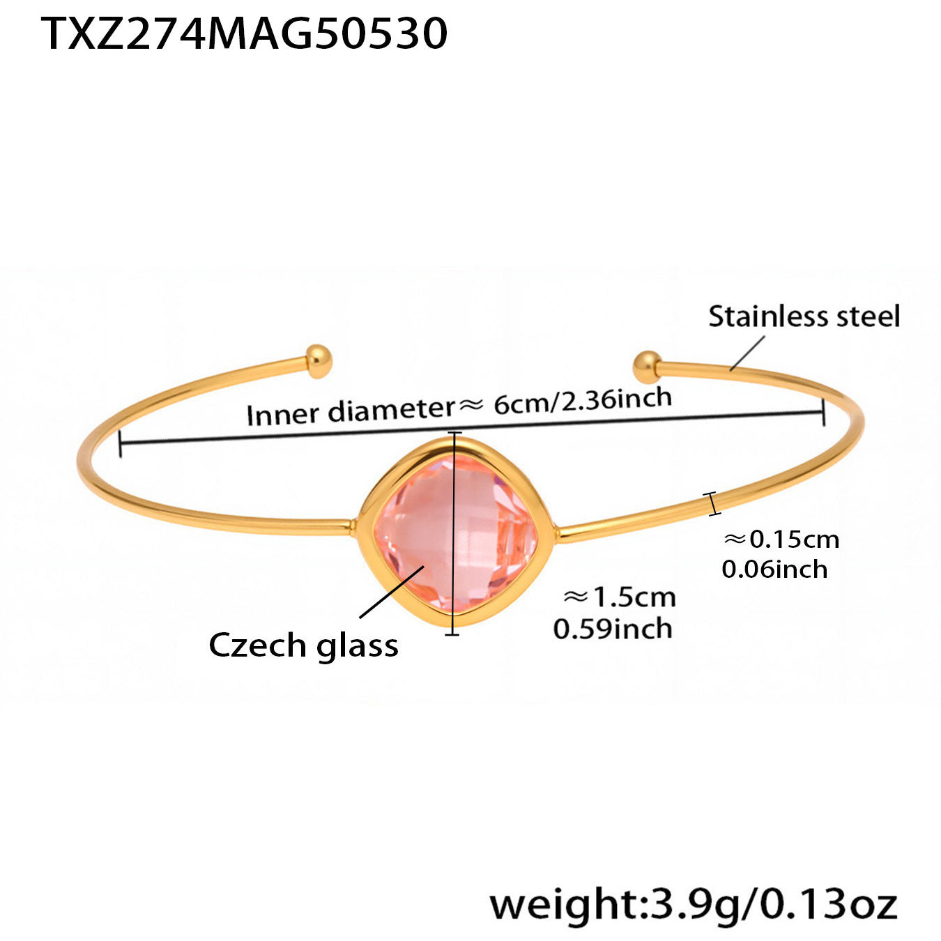 316L Stainless Steel Chic Faceted Gemstone Open Cuff Bracelet