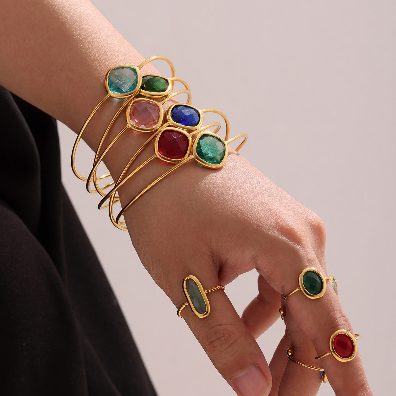 316L Stainless Steel Chic Faceted Gemstone Open Cuff Bracelet