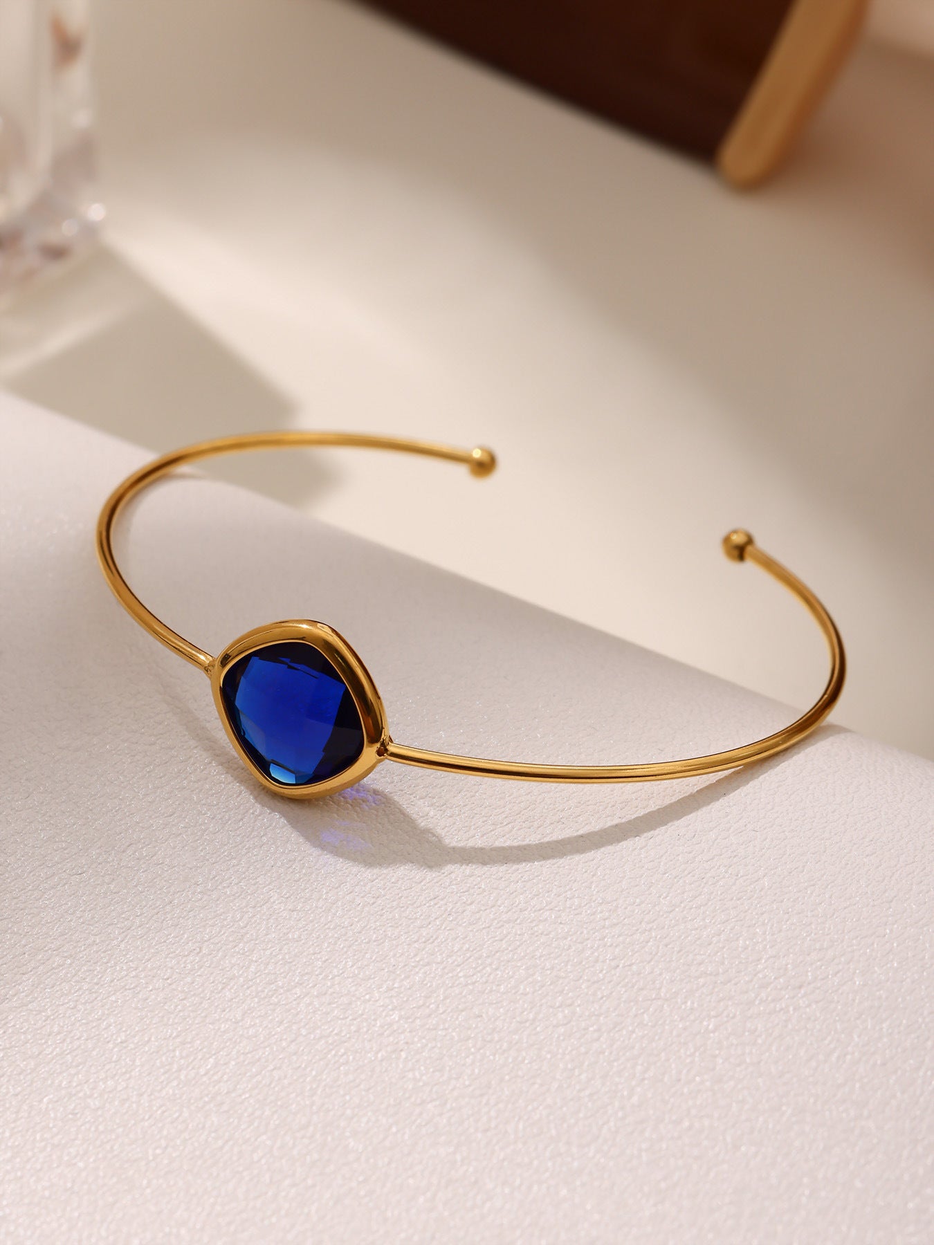 316L Stainless Steel Chic Faceted Gemstone Open Cuff Bracelet