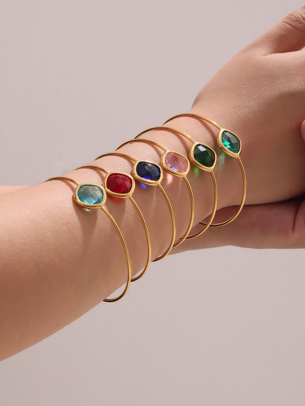 316L Stainless Steel Chic Faceted Gemstone Open Cuff Bracelet