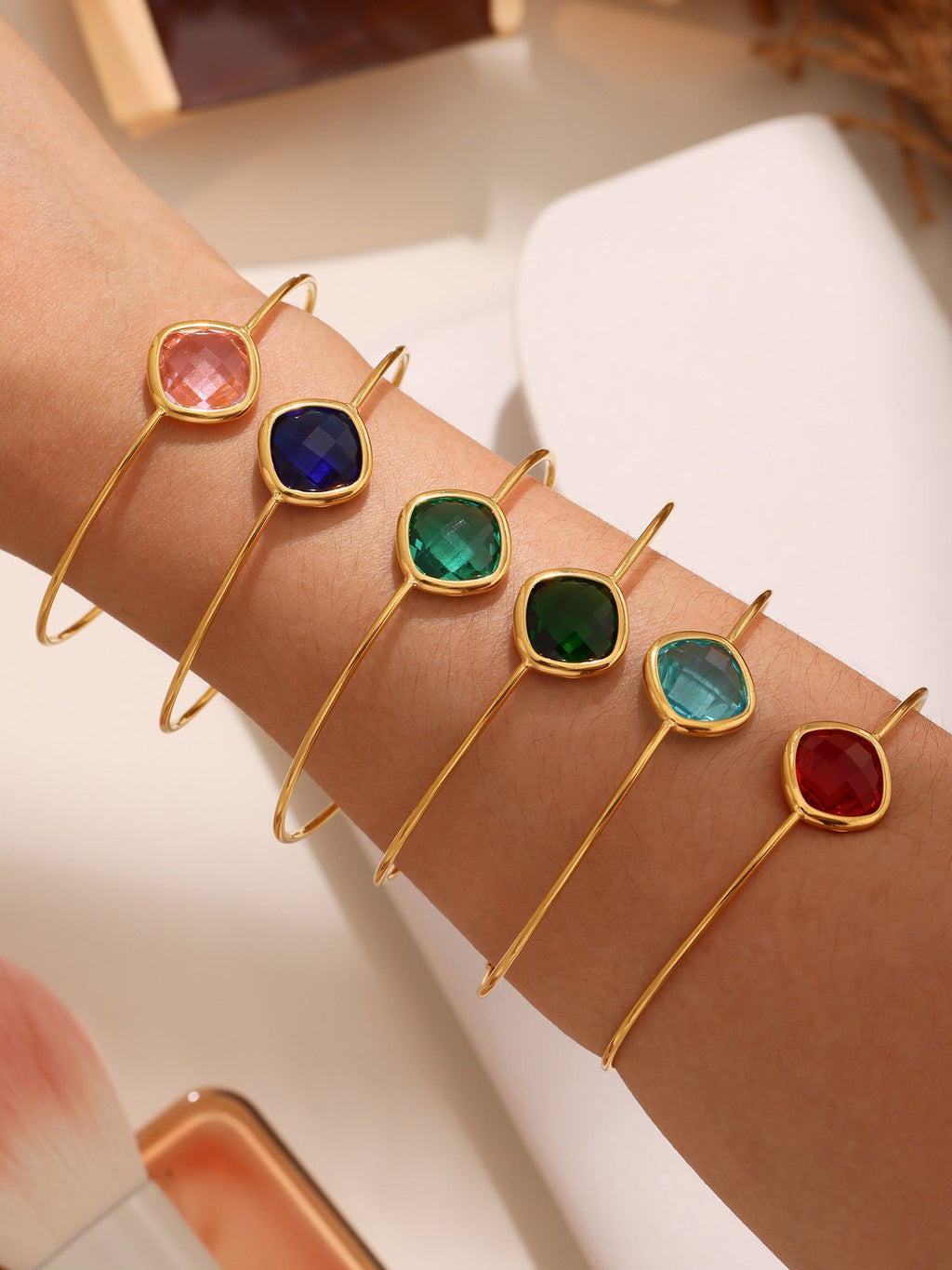 316L Stainless Steel Chic Faceted Gemstone Open Cuff Bracelet