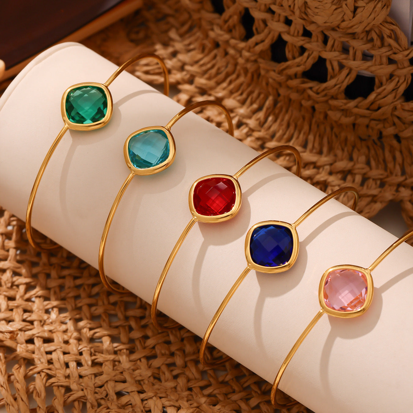 316L Stainless Steel Chic Faceted Gemstone Open Cuff Bracelet