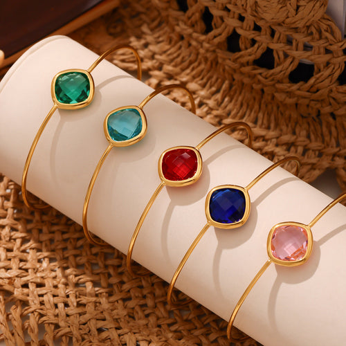 316L Stainless Steel Chic Faceted Gemstone Open Cuff Bracelet