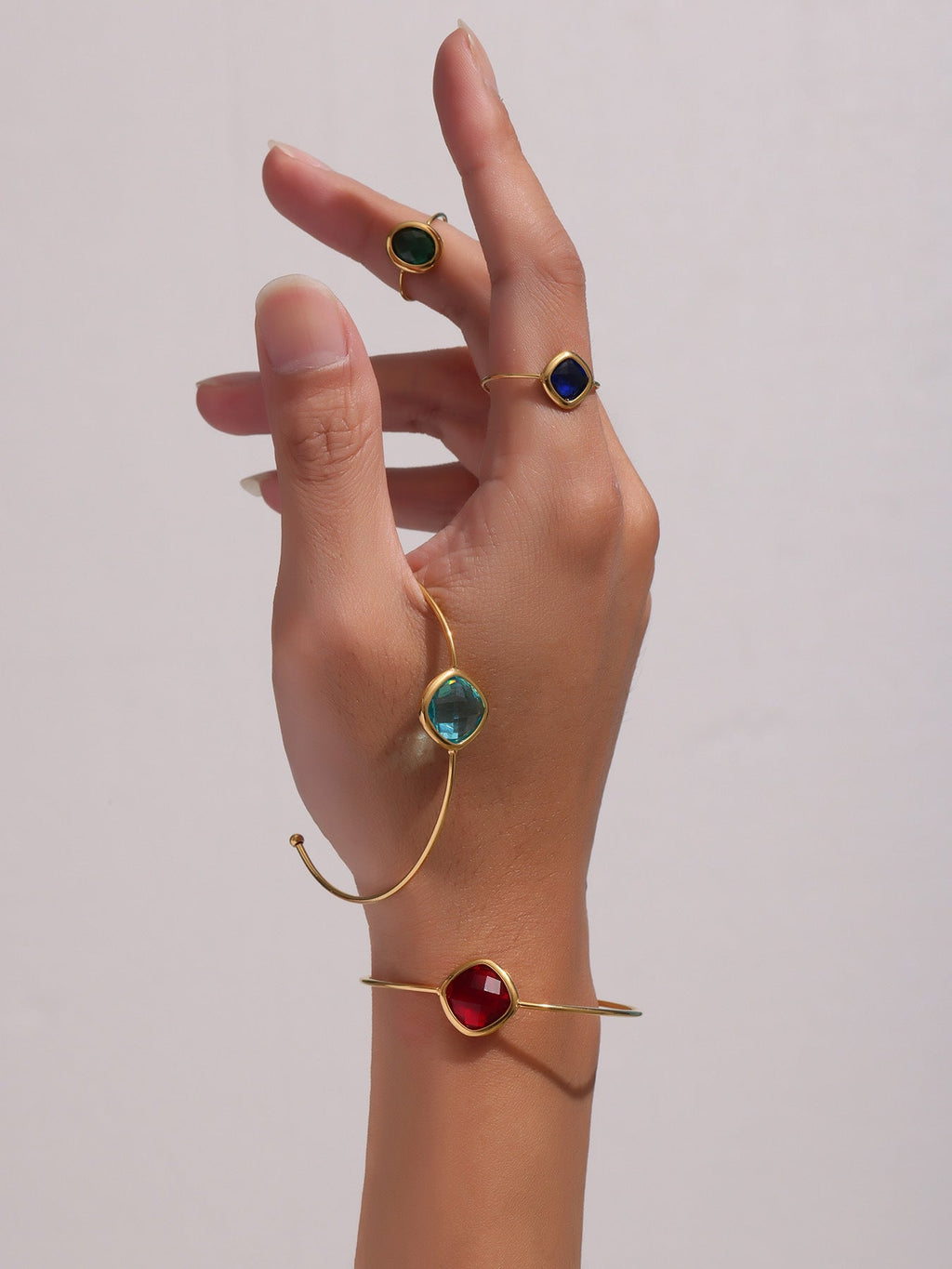 316L Stainless Steel Chic Faceted Gemstone Open Cuff Bracelet
