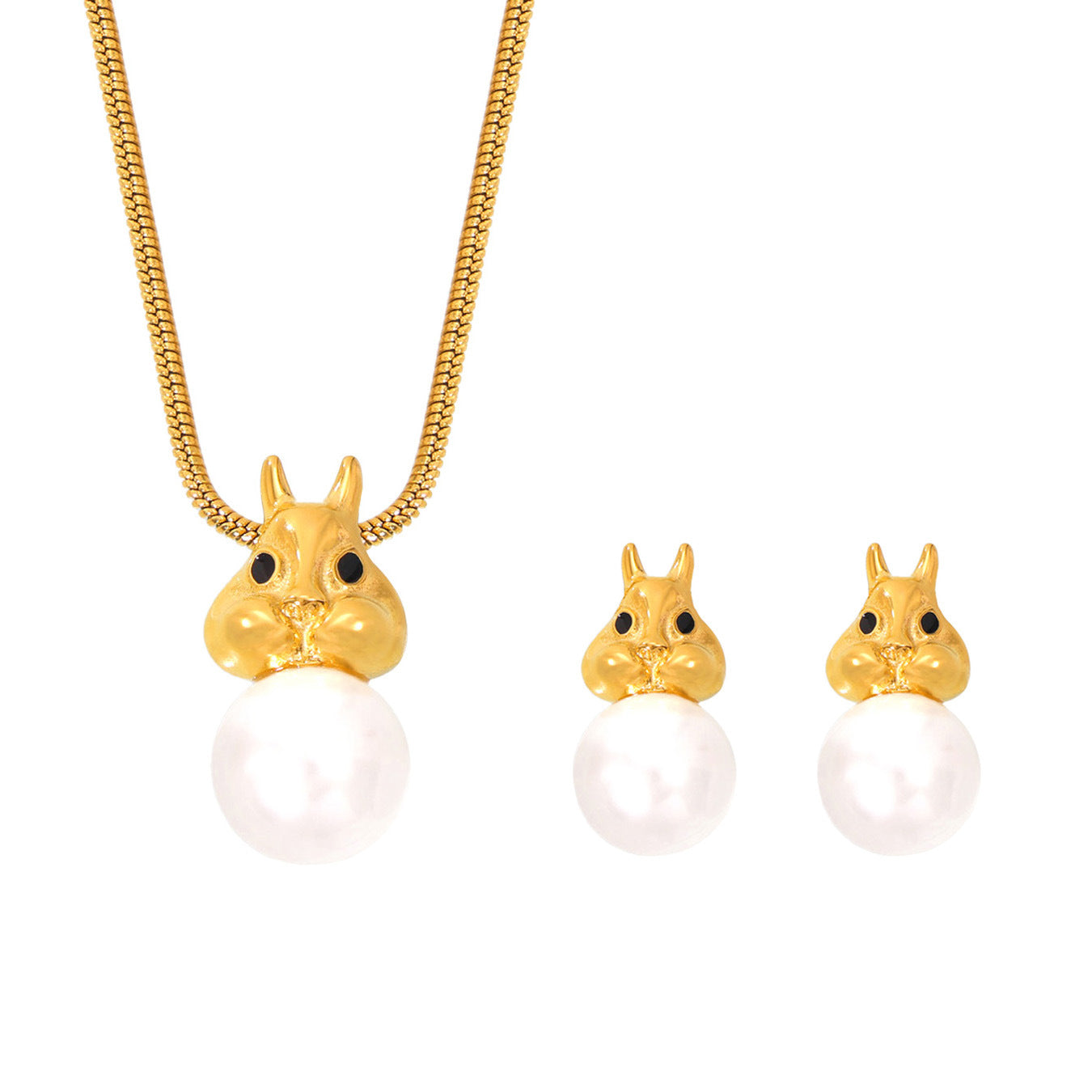 Squirrel Faux Pearl Earrings & Necklace Set