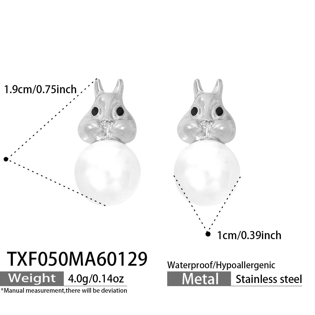 Squirrel Faux Pearl Earrings & Necklace Set