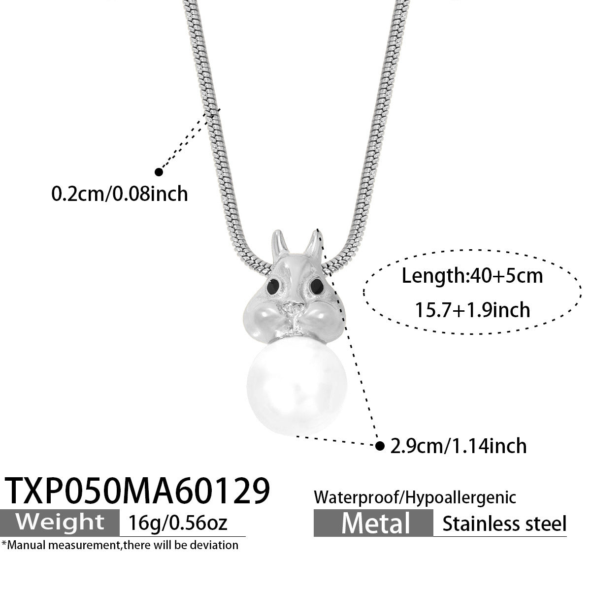 Squirrel Faux Pearl Earrings & Necklace Set