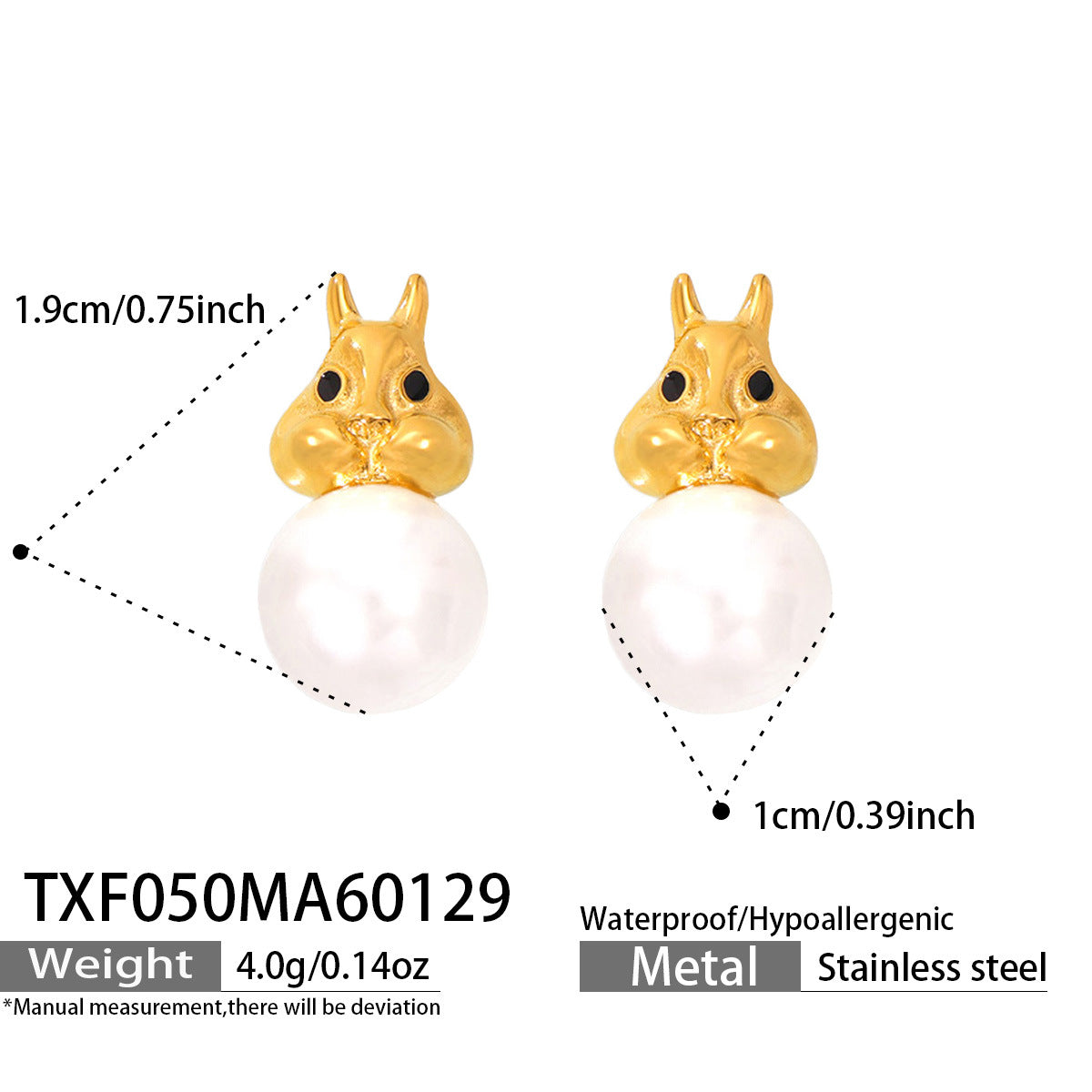 Squirrel Faux Pearl Earrings & Necklace Set
