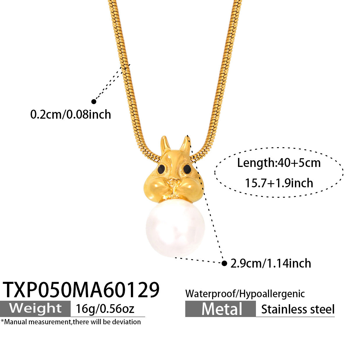 Squirrel Faux Pearl Earrings & Necklace Set