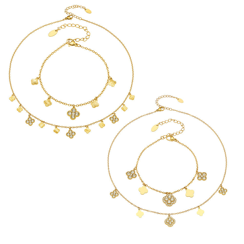 Clover Zircon Necklace & Bracelet Set