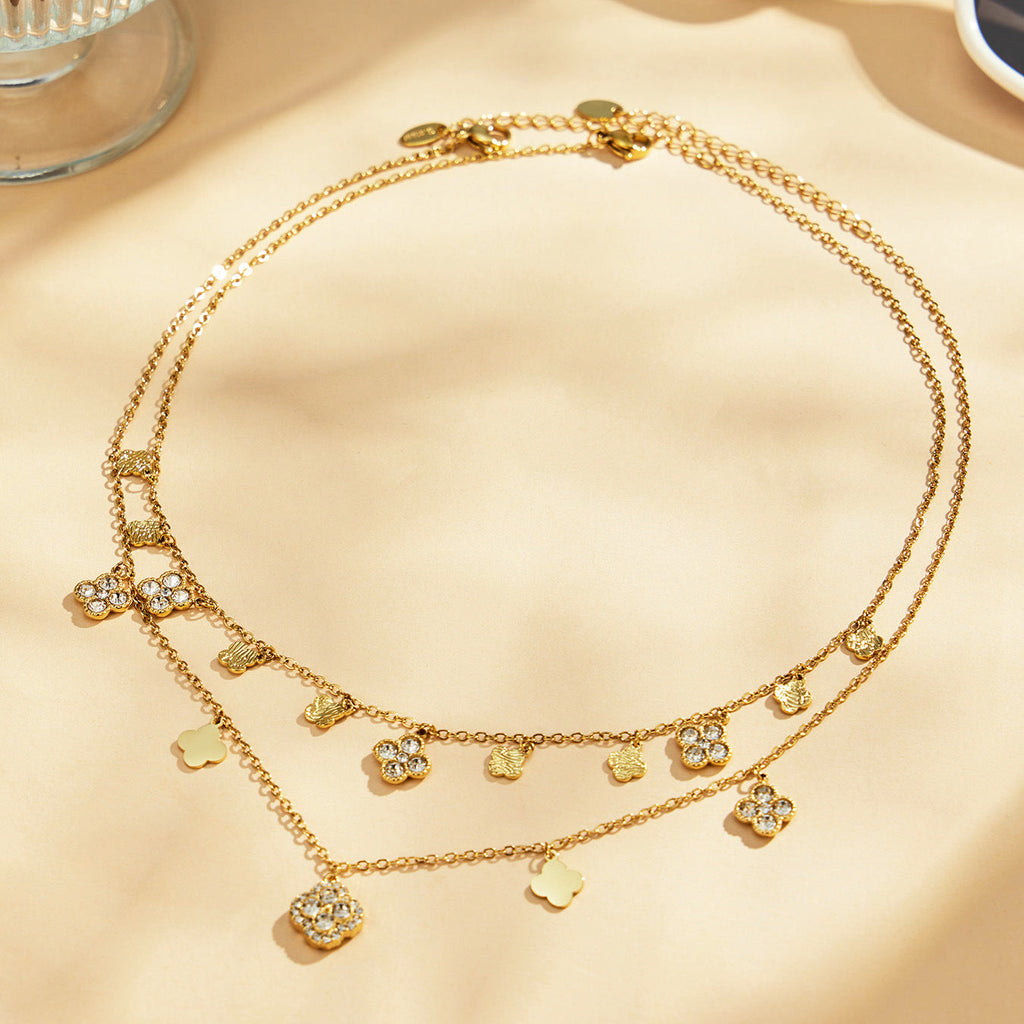 Clover Zircon Necklace & Bracelet Set