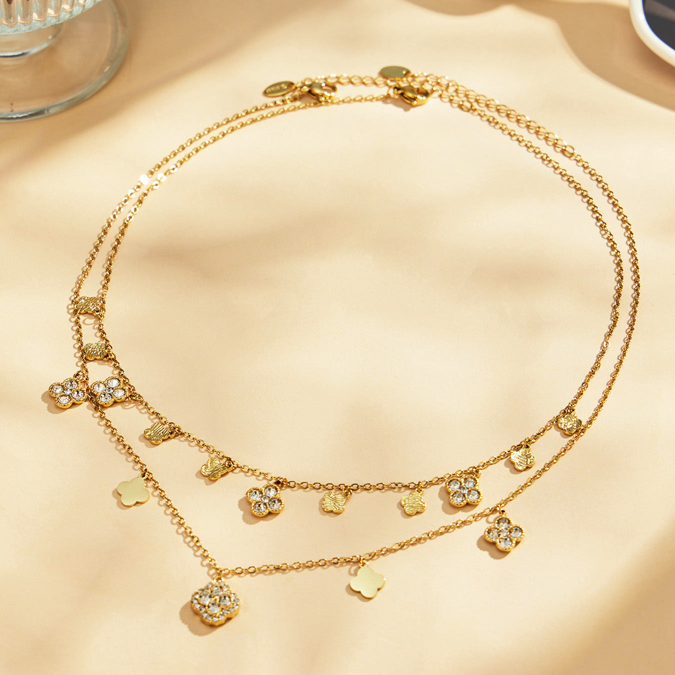 Clover Zircon Necklace & Bracelet Set