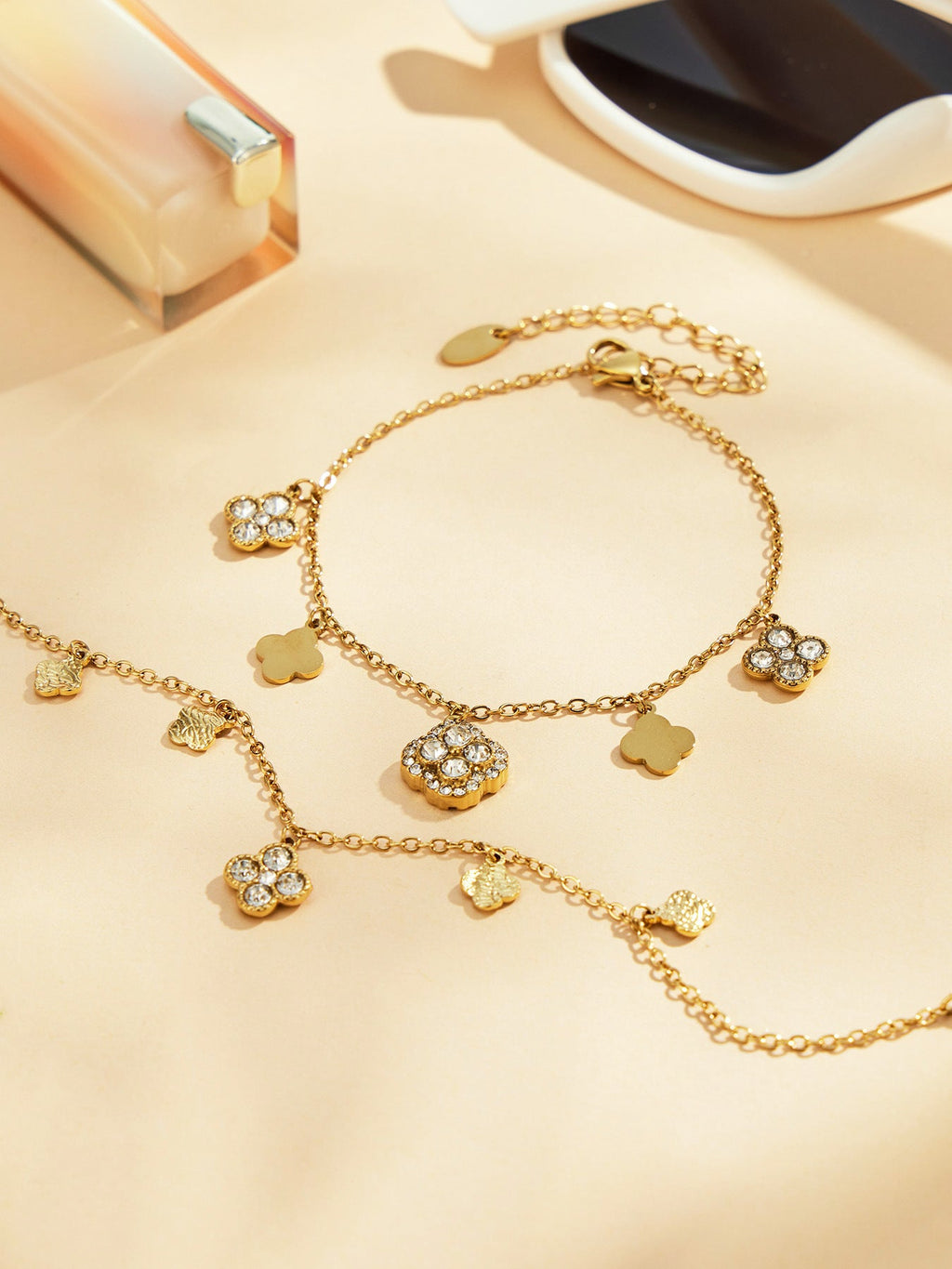 Clover Zircon Necklace & Bracelet Set